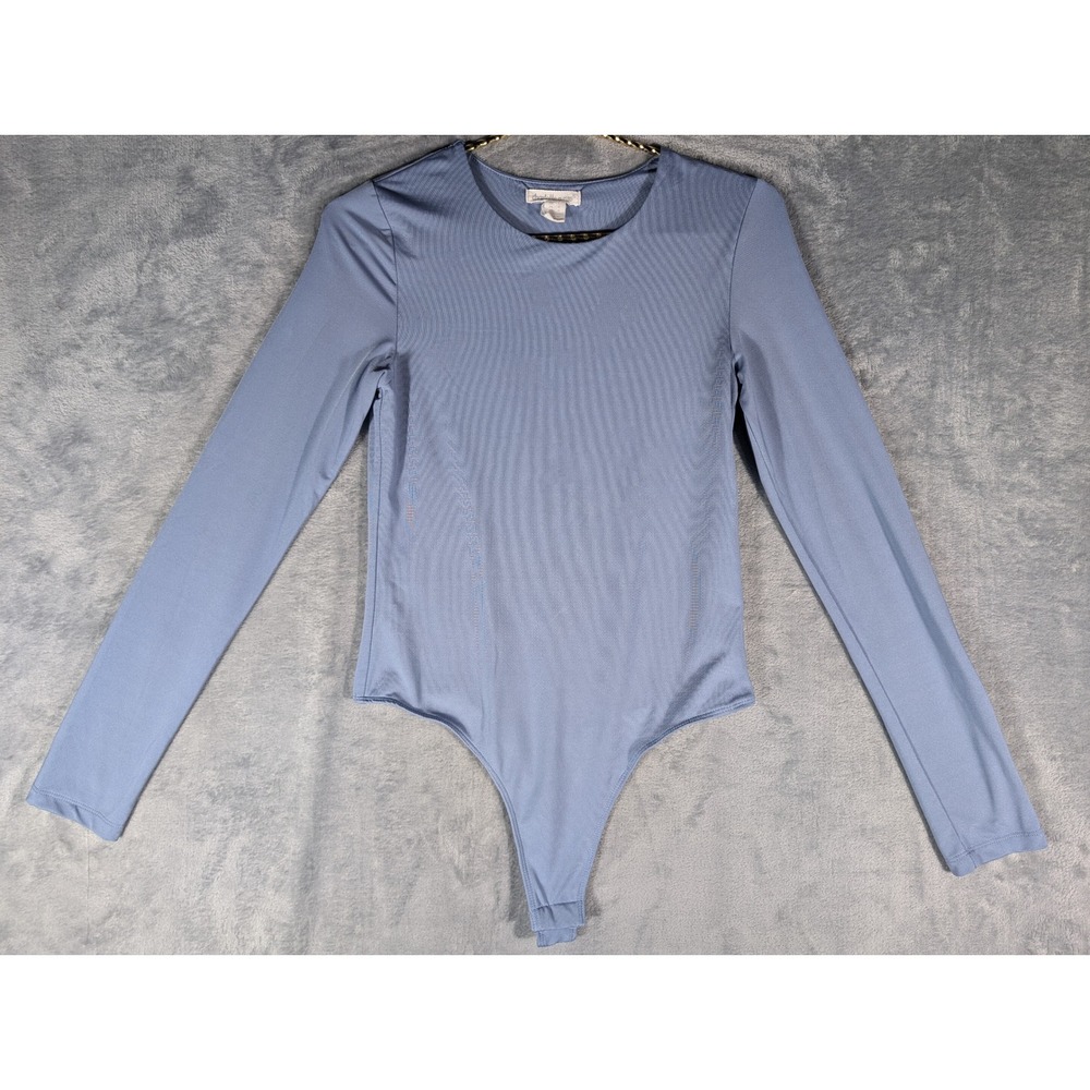 Charlotte Russe Womens Long Sleeve Ribbed Bodysuit Slate Blue Crew Neck Large